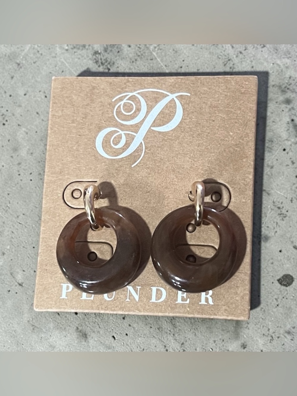 Plunder Brown and Gold Circular Drop Earrings